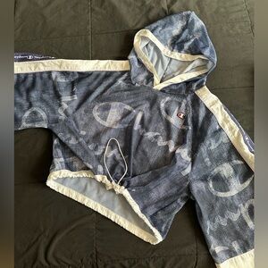 Vintage Champion Cropped Windbreaker Hoodie Jacket